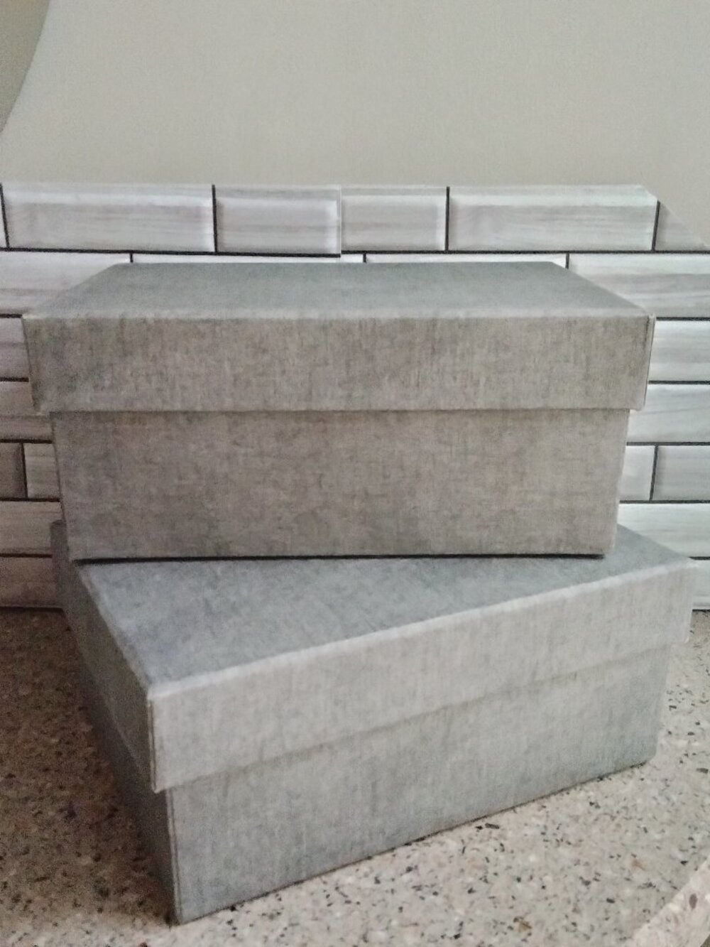DUO: Linen Covered Slate Grey Storage Boxes